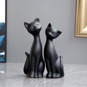 Statues de chats en céramique noire mate, animaux mignons nordiques, décoration d'intérieur, objets décoratifs pour la maison, décoration moderne de la maison - Product Image 1