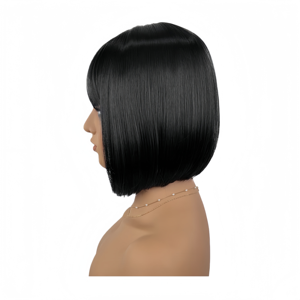 Nuova Parrucca Sintetica Nera Stile Bob, in Fibra Resistente alle Alte Temperature, Parrucca Bob Liscia Corta per Uso Quotidiano - Product Image 4
