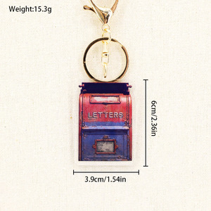 Porte-clés en acrylique de dessin animé, pendentif boîte de timbres-<span class=keywords><strong>poste</strong></span> rétro européen et américain, léger et étanche - Product Image 6