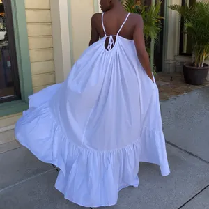 गर्म बिक्री गर्मियों मॉडल ठोस ColorLarge आकार ढीला सेक्सी गोफन पोशाक ठोस रंग गोफन लंबी स्कर्ट