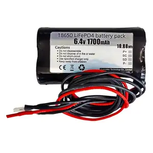 2s1p 18650 6V 6.4V 1700mAh 충전식 LiFePO4 배터리 팩 I2c 통신 프로토콜 야외 로봇 손전등