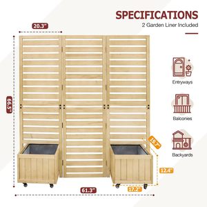 Lits de jardin extérieurs à écran d'intimité <span class=keywords><strong>en</strong></span> cèdre, 3 panneaux articulés <span class=keywords><strong>pour</strong></span> patio, <span class=keywords><strong>terrasse</strong></span>, arrière-cour, panneau autoportant avec jardinières - Product Image 4
