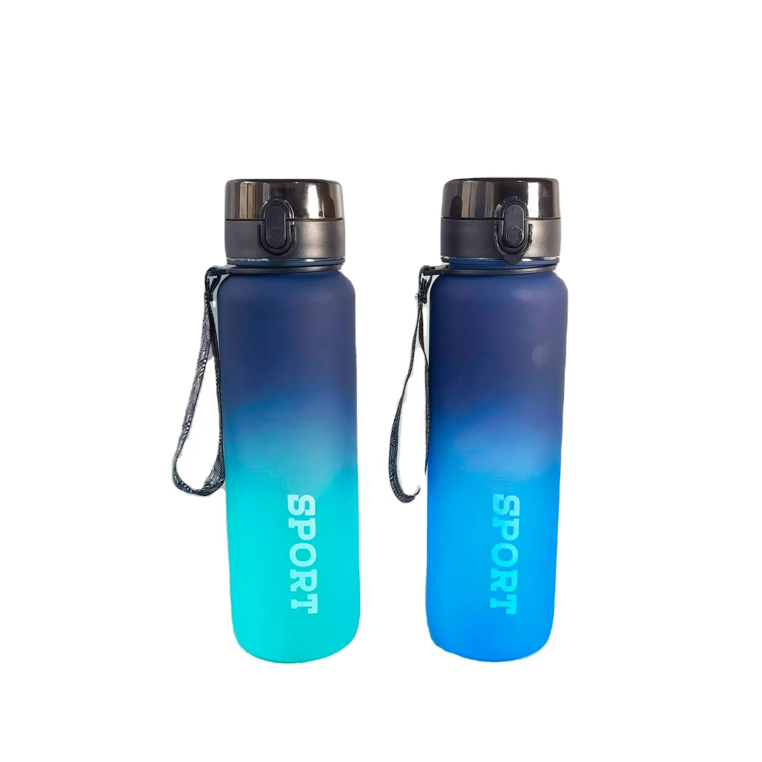 Botol air motivasi plastik gradien bebas BPA, botol air olahraga luar ruangan kebugaran tahan bocor 500ml