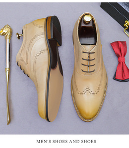 Chaussures pour hommes en cuir pleine fleur, style business, couleur claire, rehaussement invisible de 5,5 cm, hauteur intérieure gravée. - Product Image 5