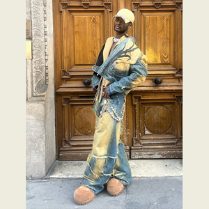 Jeans DiZNEW 2025 para <span class=keywords><strong>Hombre</strong></span>, Talla Grande, Conjunto de Jeans con Proceso de Lavado Complejo para un Efecto de Borde Deshilachado - Product Image 2