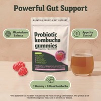 Gummies probiotiques Kombucha avec Lactobacillus Plantarum, fibres prébiotiques, écorce d'orme rouge, racine de pissenlit, 30 unités, complément alimentaire
