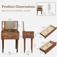 Bureau de toilette moderne en bois massif avec miroir LED et éclairage à 3 modes de couleur, luminosité réglable, design fin, en stock aux États-Unis SZT012