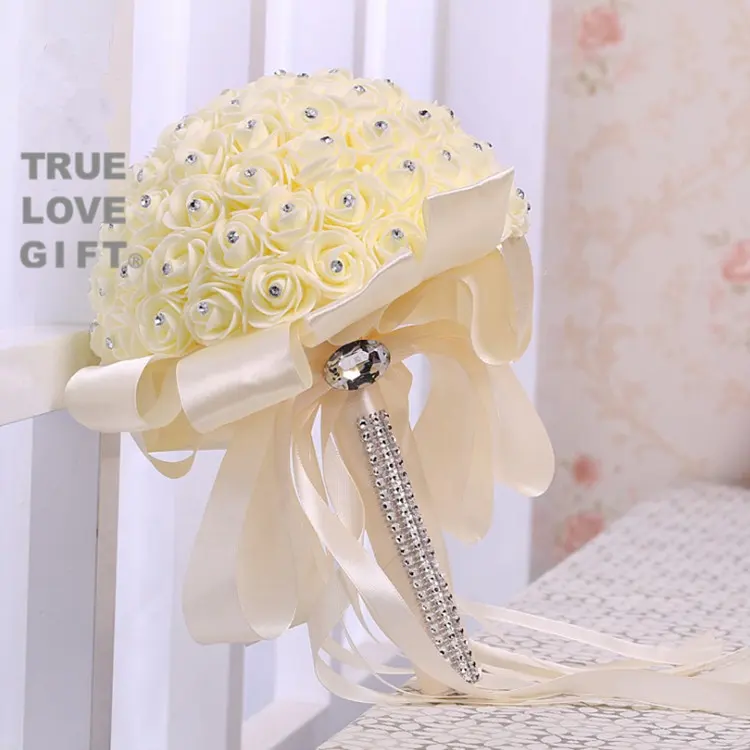 Giá Rẻ Nhân Tạo Rose Flower Bridal Bridesmaid Bouquet Handmade Ribbon Wedding Foam Bó Hoa