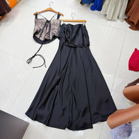 SS2475 Nouvelle arrivée, robe longue en dentelle unie sans manches pour femmes, ensemble de robe plissée élégante, mode estivale, ensemble deux pièces