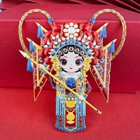 Aimant de réfrigérateur original de maquillage facial de l'Opéra de Pékin, souvenir chinois en bois et métal, cadeau artisanal Guan Yu Mu Guiying