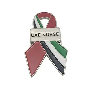 संयुक्त अरब अमीरात झंडा रंगीन रंग रिबन आकार संयुक्त अरब अमीरात नर्स धातु चुंबकीय ब्रोच पिन बिल्ला