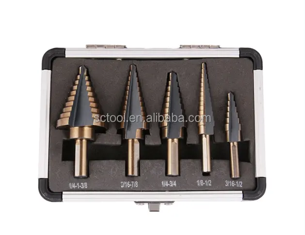 Beste Qualität m35 Stufen bohrer Set titan beschichteter Hotsale m2 hss Stufen bohrer 5 Stück Set für Holz/Metall/Kunststoff Lochs äge Set