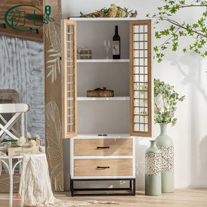 Gabinete de Almacenamiento de Madera Maciza Estilo Retro Americano, 2 Puertas Abatibles, Gabinete para Té de Sala de Estar, Estilo Wabi Sabi, Decorativo para Entrada de Villa - Product Image 3