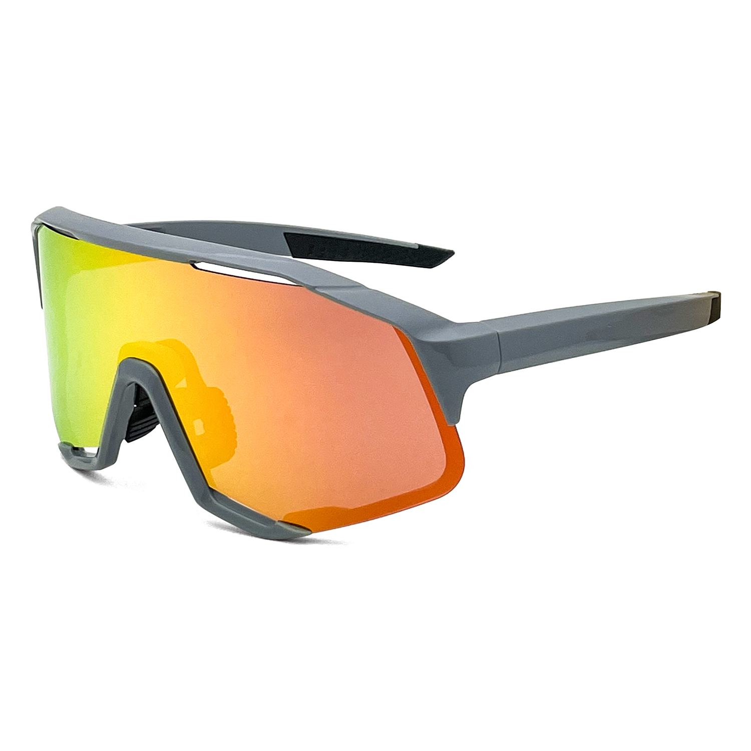 Montura gris con lentes amarillas.