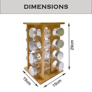 Ensemble de porte-épices rotatif en bambou avec 16 pots à épices, organiseur de rangement pour épices en bois pour comptoir ou armoire - Product Image 6