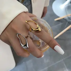 Fashion Design Hollow Geometric Open Work Ring Hipster Hong Kong StyleLuxury Jewelry Simple Gold Plated Ring for Women