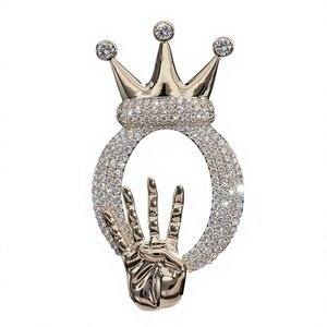Colgante de Mano con Corona de Diamantes, Chapado en Oro de 18K, Plata 925, Moissanita Certificada GRA, Lujo Temático, Engaste de Garra, Encanto Minimalista - Product Image 1