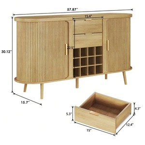 <span class=keywords><strong>Buffet</strong></span> de salle à manger moderne style ferme, finition chêne cannelé 58 pouces, avec 12 casiers à vin amovibles et <span class=keywords><strong>porte</strong></span> <span class=keywords><strong>coulissante</strong></span>, Fournisseur d'usine - Product Image 4