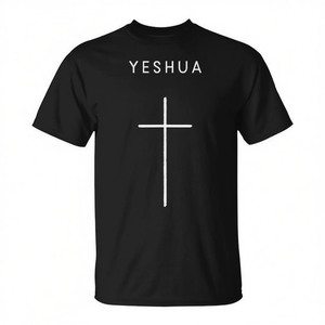 T-shirt minimalista cristiana con croce di Yeshua, nera, unisex - Product Image 2