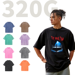 ShengShi T-shirt pour homme Lavage minéral régulier col rond 320g Coton à séchage rapide Travail rétro avec impression personnalisée Achat de t-shirt en vrac pour hommes - Product Image 1