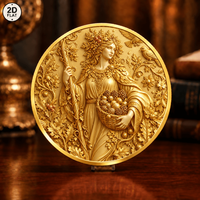 Pièce de monnaie fantaisie en gros, Déesse de la mer tenant un trident et une cornucopie avec motif vagues et coquillages, Pièce commémorative, Fer