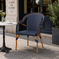 Chaise de salle à manger d'extérieur en rotin PE de haute qualité, style bistrot français, fauteuil de patio pour jardin et cour.