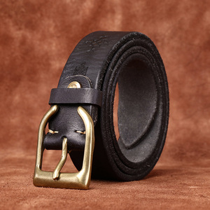 Cinturón de piel de vaca con capa de cabeza curtida de planta de cuero grueso para hombre, cinturón de mezclilla tallado con tendencia de personalidad Retro para hombre - Product Image 3
