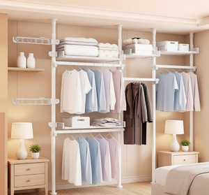 Porte-vêtements pliable sur pied en métal avec ailes – Hauteur réglable pratique - Product Image 4