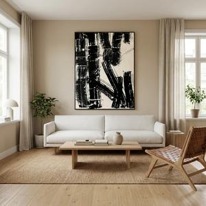 Peinture à l'huile abstraite noir et blanc peinte à la main sur toile texturée, œuvre d'art pour l'intérieur du salon, du hall ou de la décoration commerciale - Product Image 6