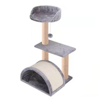 Arbre à chat compact et mignon en panneau de densité, avec structure d'escalade, plateforme de saut, griffoir et fonctions de ponçage des griffes, multi-fêtes