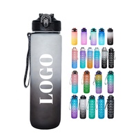 Bouteilles d'eau de sport personnalisées avec logo, marqueur de temps, 600/750/1000 ml, avec pailles en silicone et couvercle verrouillable, sans BPA, vente en gros