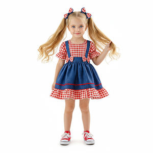 Robe en jean à carreaux <span class=keywords><strong>style</strong></span> européen pour filles, jupe rouge et blanche avec nœuds, en polyester, colorant sûr et non toxique, pour fête d'enfants et cosplay - Product Image 3