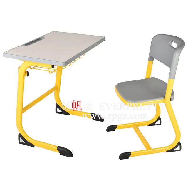 Escuela y jardín muebles baratos fijo solo escritorio con silla estudiante mesa de madera con borde de plástico y PP silla
