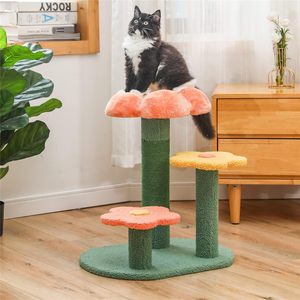 Arbre à chat fleuri, griffoir d'activité, rose, petit, tour pour chats d'intérieur, bois et papier, griffoir écologique, grimpe, mignon - Product Image 3