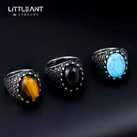 Nouveau Hip Pop Homme Bijoux En Acier Inoxydable Argent Couleur Hommes Anneau Vintage Grand Quartz Pierre Turquoise Anneaux Pour Hommes