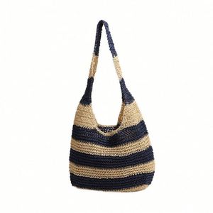 Bolso Tejido a Crochet con Rayas de Gran Capacidad, Nuevo Bolso de Playa para Vacaciones en la Costa, con Cierre de Concha, Hecho a Mano para Mujer - Product Image 5