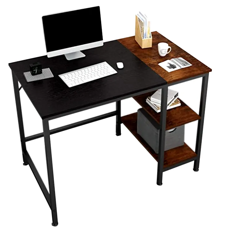 Escritorio de ordenador con estantes de almacenamiento, mesa esquinera de estudio de madera para el hogar y la Oficina, estilo moderno