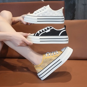 Zapatos de Tacón con Cordones para Caminar, Nueva Tendencia 2025, Casuales, Transpirables, Impermeables, con Plataforma, de Lona Blanca - Product Image 3