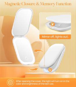 Custom Logo Touch Sensor Switch Mini Makeup Hand Travel Folding <b>Pocket</b> Compact <b>Mirror</b> with LED Light Handheld <b>Mirror</b> - Product Image 4