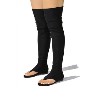 Summer Women Stretch Fabric Roman Shoes Thigh High Black Long Boots Clip Toe Over Knee <b>Booties</b> Flat Heels Sandals Big Size 47 - Product Image 3
