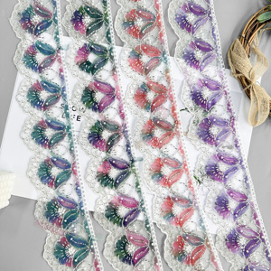 Bordure en dentelle perlée brodée en patchwork de mailles colorées <span class=keywords><strong>pour</strong></span> la décoration de vêtements, col de robe, accessoires de mariage et de mode DIY - Product Image 1