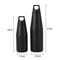 Bouteille isotherme japonaise écologique Beuachy, bouteille à boisson isolée pour l'extérieur, en acier inoxydable, noire, 580 ml avec poignée