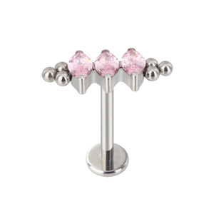 Factory Piercing Labret Titanium 3 CNC Set Parallel Marquise CZ con Tri-bead Cluster 16G Pendiente de hélice de rosca interna - Product Image 6