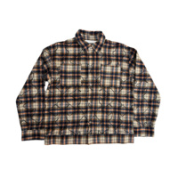Chemise en flanelle de coton à carreaux 220G avec logo personnalisé et broderie de lignes abstraites, style streetwear vintage pour l'automne, tenue décontractée