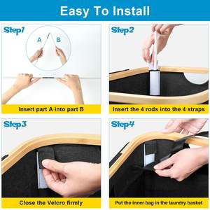 Cesto de Ropa Plegable de 100L con Tapa y Asa de Bambú, Cesto para Ropa Sucia, Organizador, 2 Bolsas Interiores Desmontables - Product Image 6