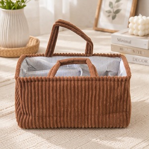 Corduroy Storage <b>Basket</b> With Compartments <b>Foldable</b> Handle Rectangle Clothing Organizer Eco-Friendly Woven <b>Baskets</b> - Product Image 4