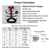 Pull en tricot doux pour chien, cardigan rayé pour animaux de compagnie avec patch cœur, boutons sur le devant, vêtements élastiques pour chats et chiens de petite et moyenne taille