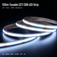 Lampu Strip LED COB CCT 24V CRI95 608LEDs/m 10mm Tunable White FCOB Tape 100m Gulungan Grosir untuk Proyek Hotel CE SASO