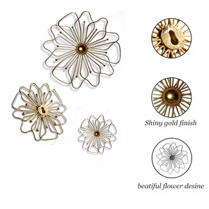Gold Metal <b>Wall</b> Decor Set of 3 Floral <b>Flower</b> <b>Wall</b> Art for Living Room Bedroom Elegant Decorative Hanging Sculpture - Product Image 6