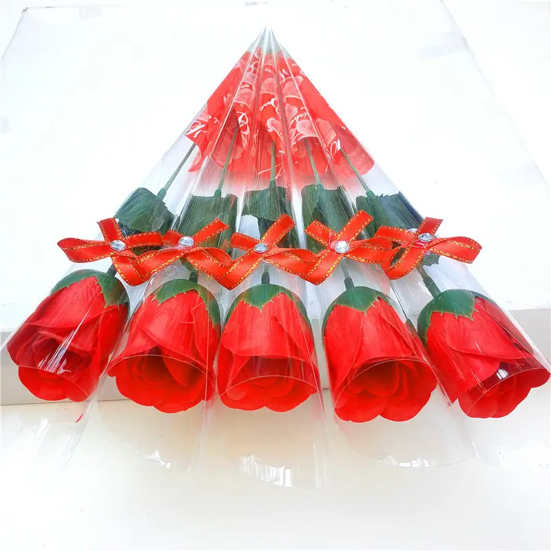 H307 Mothers Valentine's Day Silk Carnation Gifts Handmade Flowers Single Stem Artificial Soap Rose Flower